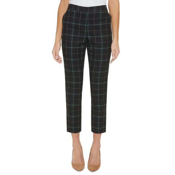 NWT Tommy Hilfiger Plaid Leg Mid Rise Trousers H1NPZ43D 4 Midnight Multi Blue - Picture 2 of 4
